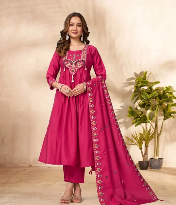 Lila 139 Pink Anarkali Kurti Roman Silk Handwork Readymade Dress