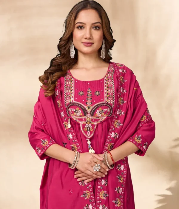 Lila 139 Pink Anarkali Kurti Roman Silk Handwork Readymade Dress