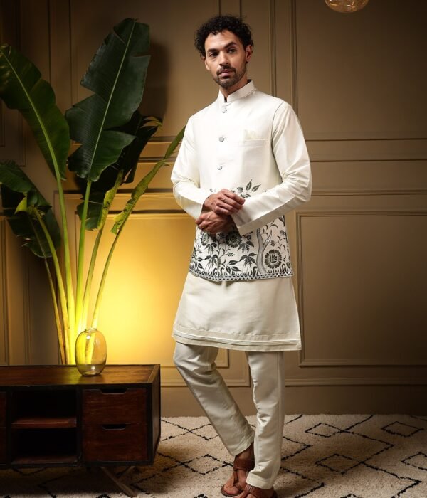 VTR 08 Wedding White Kurta Pajama With Koti Hand Made Collection