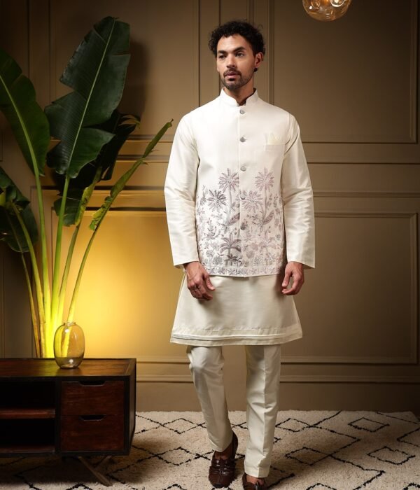 VTR 08 Party Wear Embroidered White Kurta pajama With Koti Collection