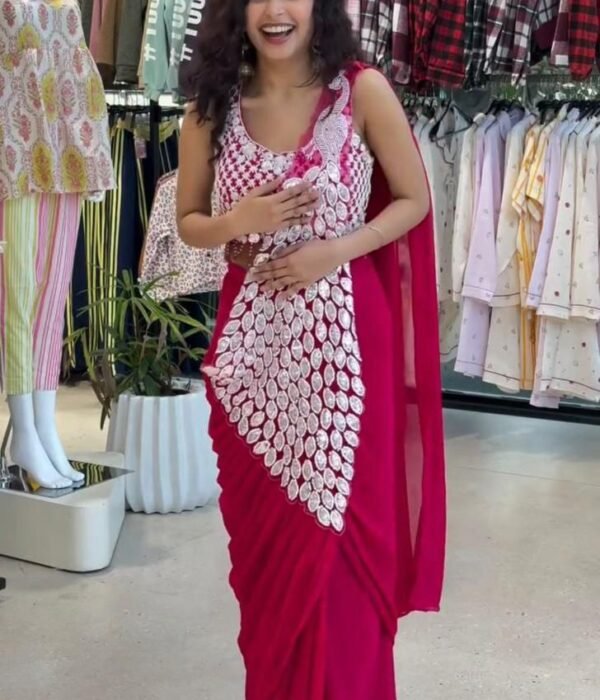 Madhuri 238 Rani Georgette Ready To Wear Saree With Embroidery Work