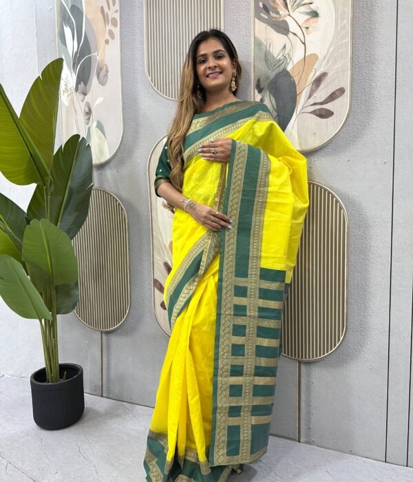 SGT 241 Yellow Mysore Silk Jacquard Zip Gown Saree