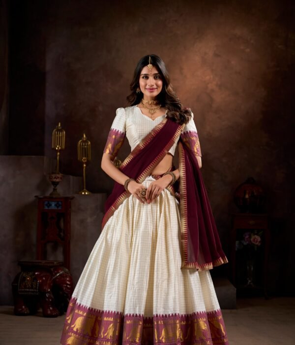 WMN 2047 White Poly Cotton South Style Lehenga Choli Collection