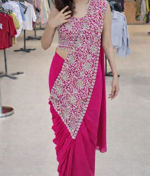 Madhuri 243 Rani Fox Georgette Ready to Wear Saree With Embroidery Work