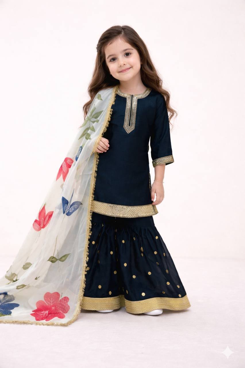Baby 243 Black Silk Designer Party Wear Sharara Suit Kids Collection