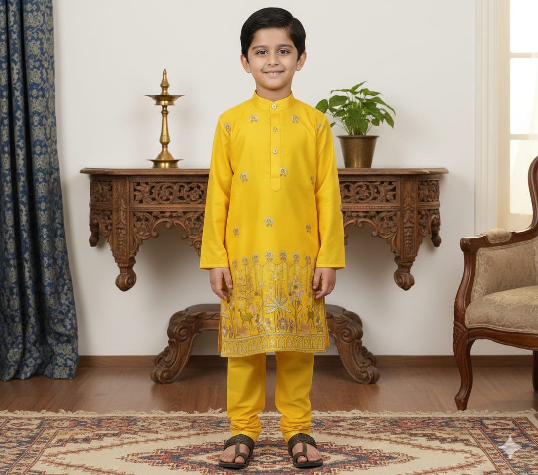 Shyam Vol 101 Yellow Malai Satin Kurta Pajama Kids Wedding Collection