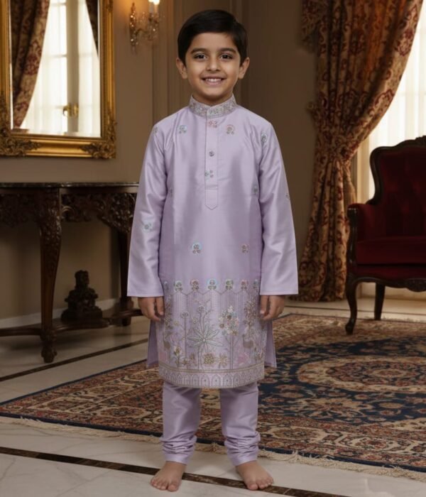 Shyam 103 Purple Malai Satin Designer Kurta with Polo Pant