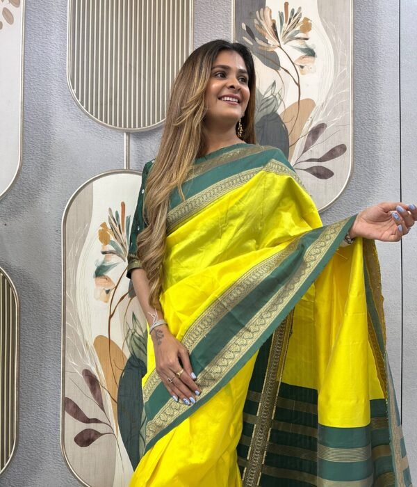 SGT 241 Yellow Mysore Silk Jacquard Zip Gown Saree