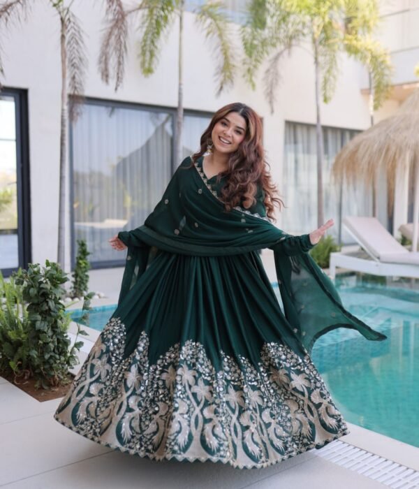 Mohini 9316 Green Rangoli Crush Gown Dupatta With Multi Embroidery Work