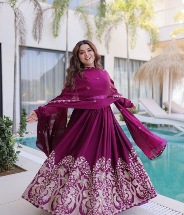 Mohini 9316 Wine Rangoli Crush Gown And Dupatta Festival Collection