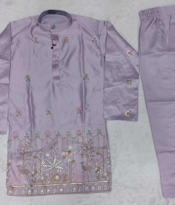 Shyam 103 Purple Malai Satin Designer Kurta with Polo Pant