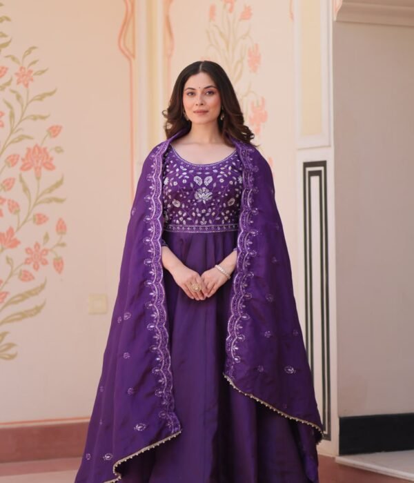 Moni 1230 Purple Gold Crush Gown With Dupatta Festival Collection
